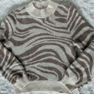 Abercrombie Kids Soft Cream and Brown Zebra Striped Sweater